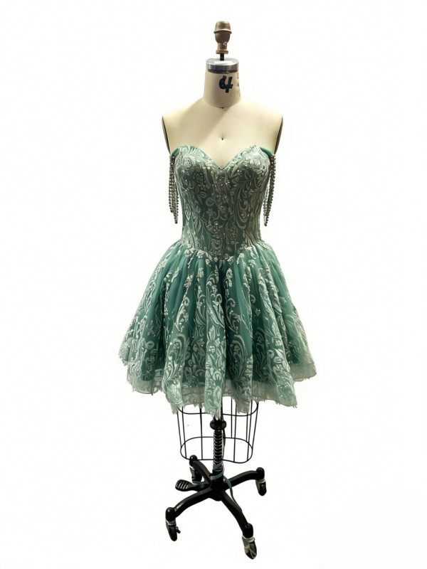 Glittering Green Quinceanera Dresses Gold Lace Appliques Birthday Party Ball Gown Corset