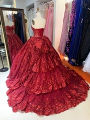 Luxury Burgundy Ball Gown Sequin Bridal Evening Bridesmaid Dresses Sequins with Lace up Quinceanera Dresses