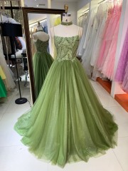 2026 Green Colors Elegant A-Line Ball Gown Floor-Length Party Evening Dress with Zipper Back for Women