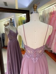 Wholesale Customizable Pink Purple Hand Embroidery V Neck a Line Evening Dresses Plus Size