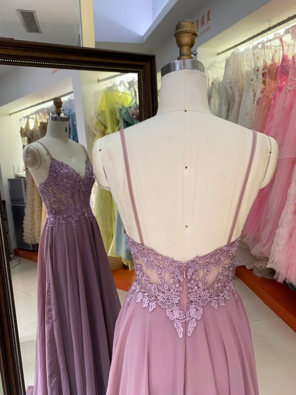 Wholesale Customizable Pink Purple Hand Embroidery V Neck a Line Evening Dresses Plus Size