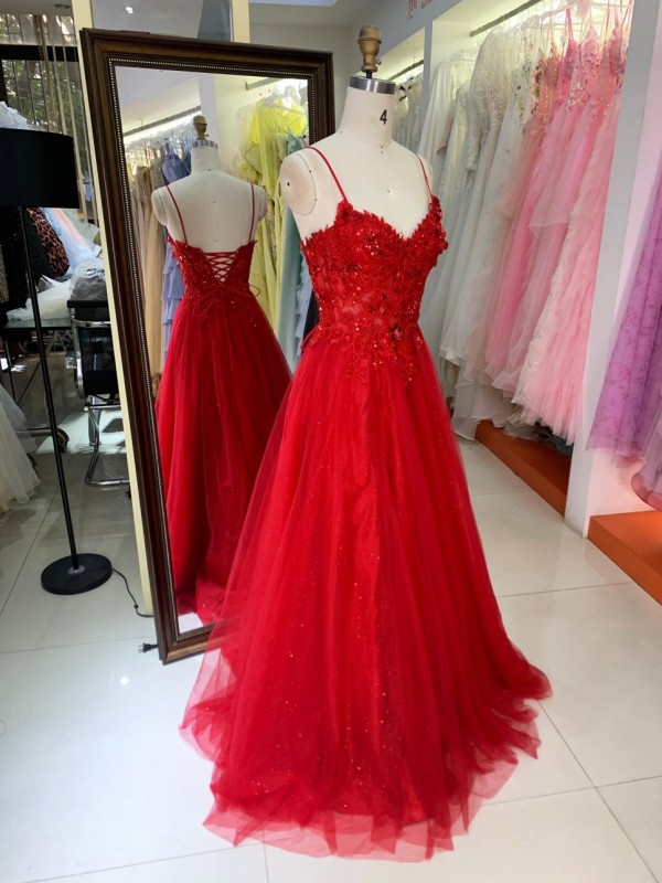 2026 New Arrival Elegant Sequin Chiffon a Line Gown Spaghetti Strap Party Red Dinner Dress Party Lady Evening
