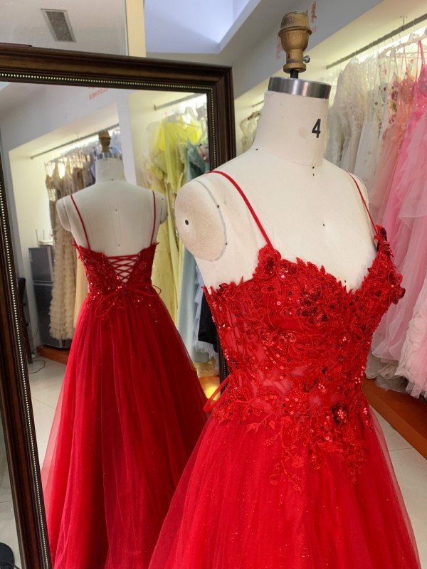 2026 New Arrival Elegant Sequin Chiffon a Line Gown Spaghetti Strap Party Red Dinner Dress Party Lady Evening