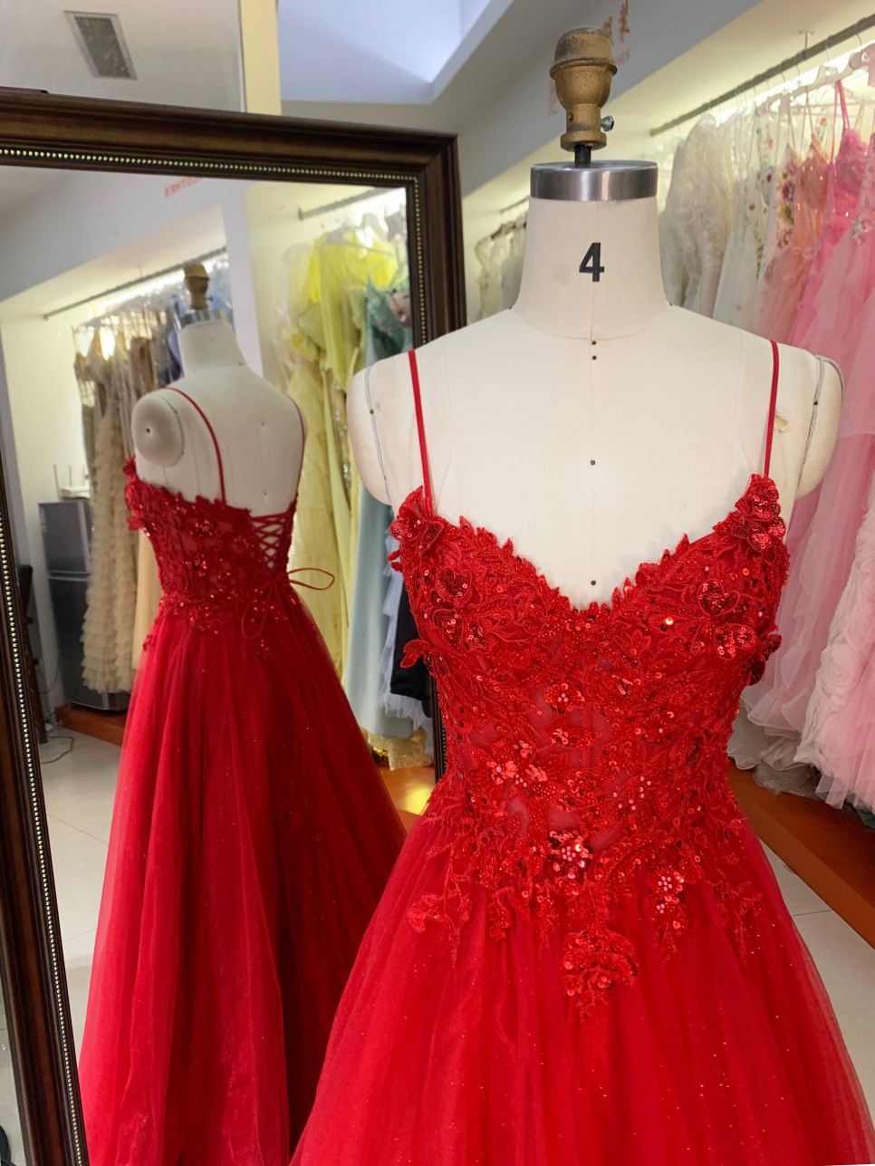 2026 New Arrival Elegant Sequin Chiffon a Line Gown Spaghetti Strap Party Red Dinner Dress Party Lady Evening