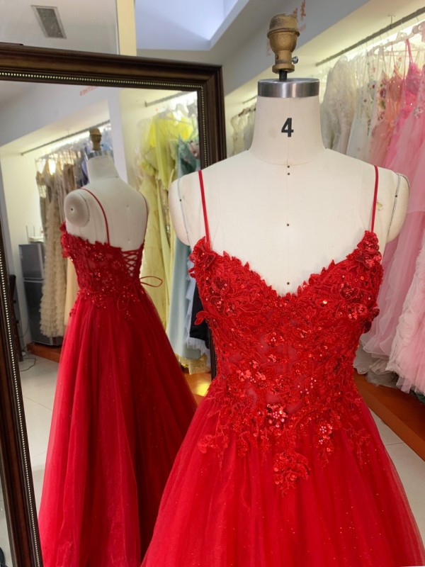 2026 New Arrival Elegant Sequin Chiffon a Line Gown Spaghetti Strap Party Red Dinner Dress Party Lady Evening