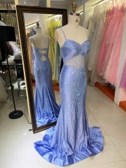 2026 New Design Luxurious Evening Dresses Lavender Purple Spaghetti Strap Sequin Ruffle Floor Length Hollow Out Evening Dress
