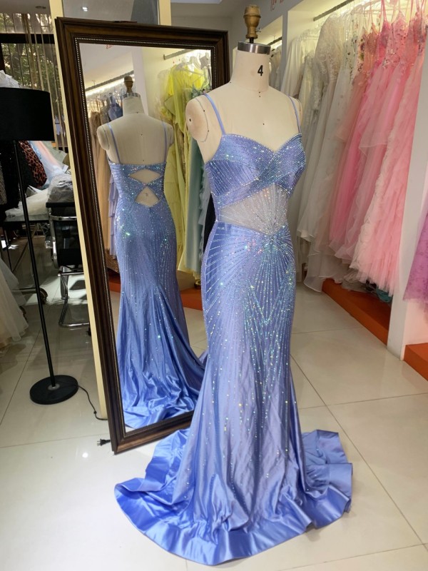 2026 New Design Luxurious Evening Dresses Lavender Purple Spaghetti Strap Sequin Ruffle Floor Length Hollow Out Evening Dress