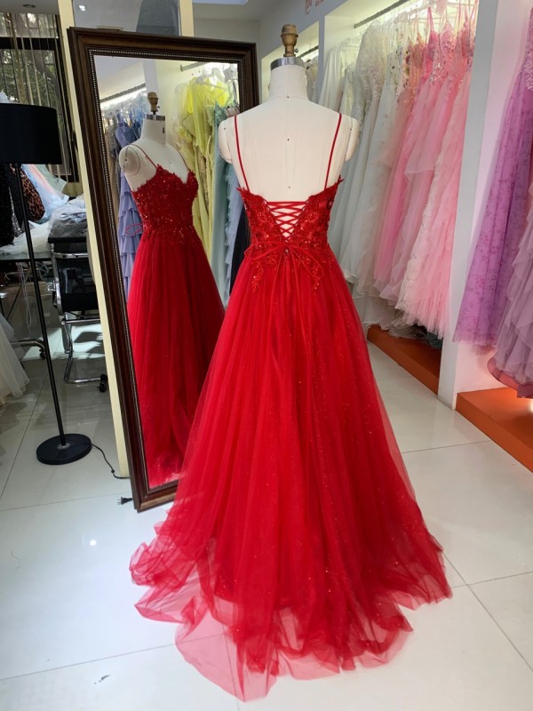 2026 New Arrival Elegant Sequin Chiffon a Line Gown Spaghetti Strap Party Red Dinner Dress Party Lady Evening