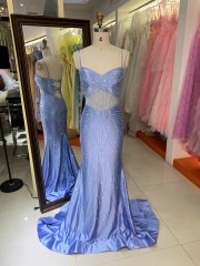 2026 New Design Luxurious Evening Dresses Lavender Purple Spaghetti Strap Sequin Ruffle Floor Length Hollow Out Evening Dress