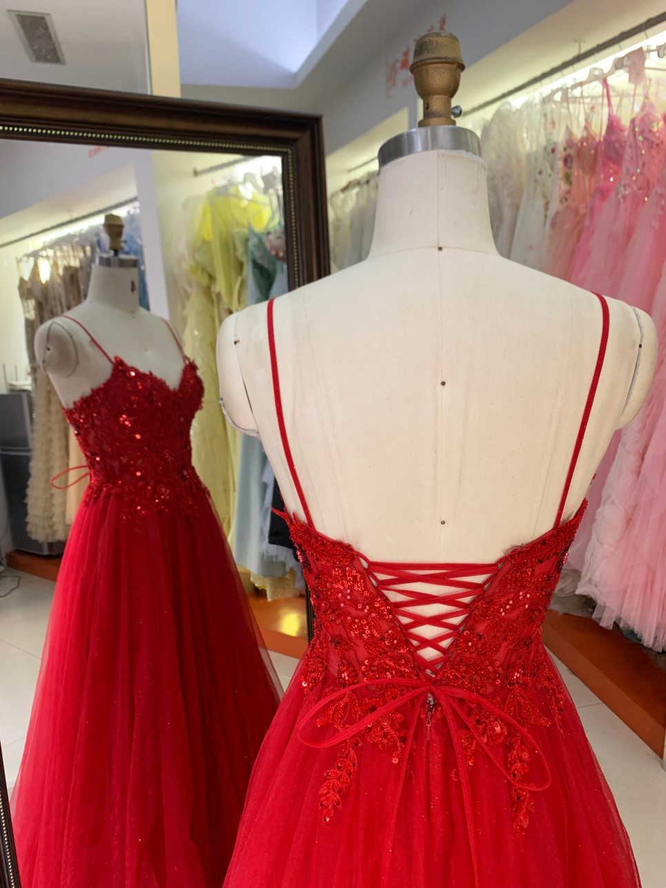2026 New Arrival Elegant Sequin Chiffon a Line Gown Spaghetti Strap Party Red Dinner Dress Party Lady Evening