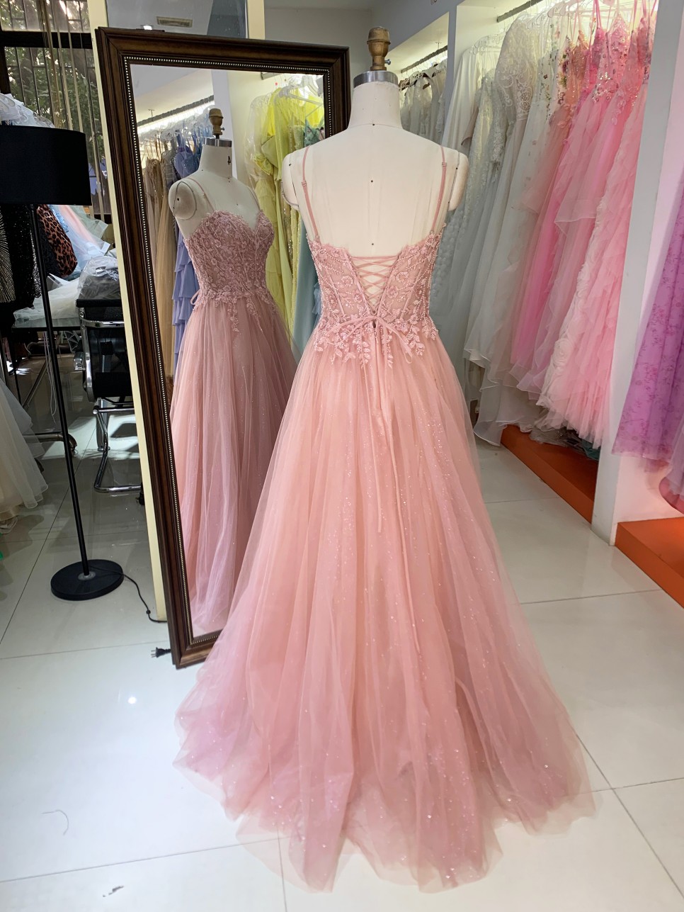Custom Size Elegant Hand Embroidered Chiffon Tulle Fluffy Spaghetti Strap Evening Party Dress Matric Farewell Dresses Evening