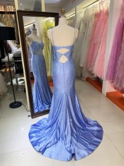 2026 New Design Luxurious Evening Dresses Lavender Purple Spaghetti Strap Sequin Ruffle Floor Length Hollow Out Evening Dress