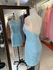 Premium Asymmetrical Strap Sparkly Short Homecoming Dress Luxury Beaded Evening Gown High Quality for Boutique Wholesaler