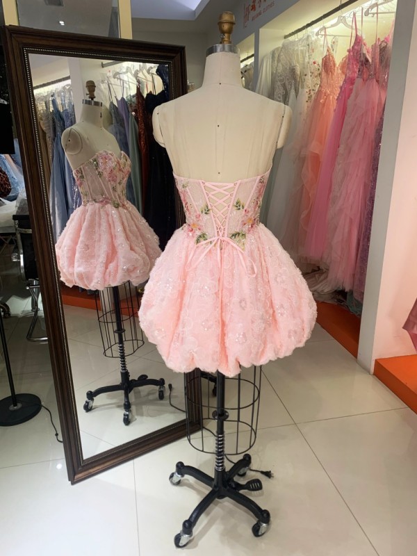 2026 New Trendy Pink Sweetheart Sequin Short Prom Gown Heavy Beading Flowers Cocktail Dress for Boutique
