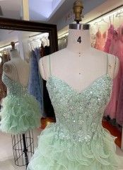 New Arrival Luxury Ruffle Skirt Beading Short Gowns Beaded Heavy Prom Dress Homecoming Cocktail