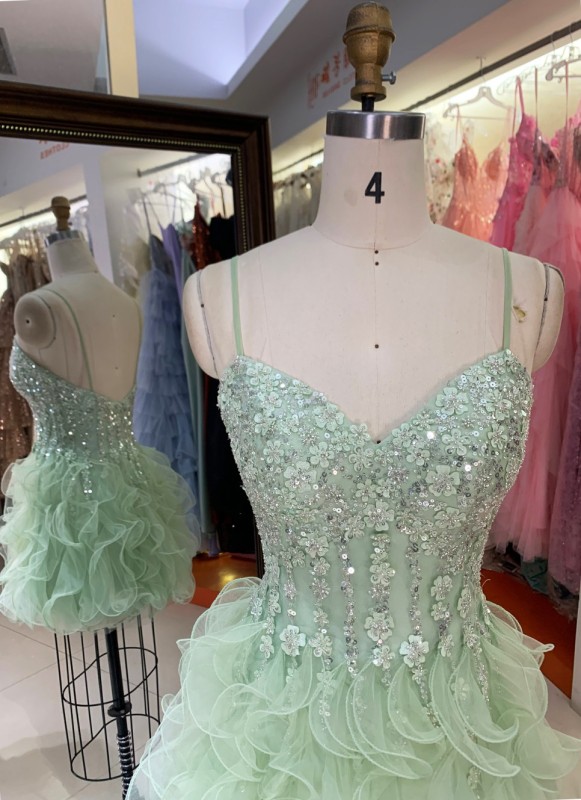 New Arrival Luxury Ruffle Skirt Beading Short Gowns Beaded Heavy Prom Dress Homecoming Cocktail