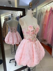 2026 New Trendy Pink Sweetheart Sequin Short Prom Gown Heavy Beading Flowers Cocktail Dress for Boutique