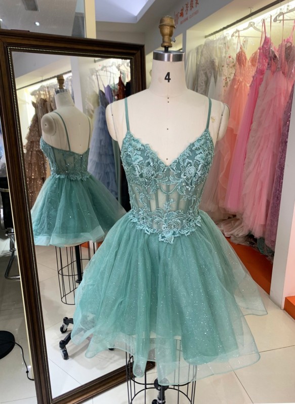 Premium A-Line Sparkly Short Homecoming Dress Floral Appliques Tulle Evening Gown High Quality for Boutique Wholesaler