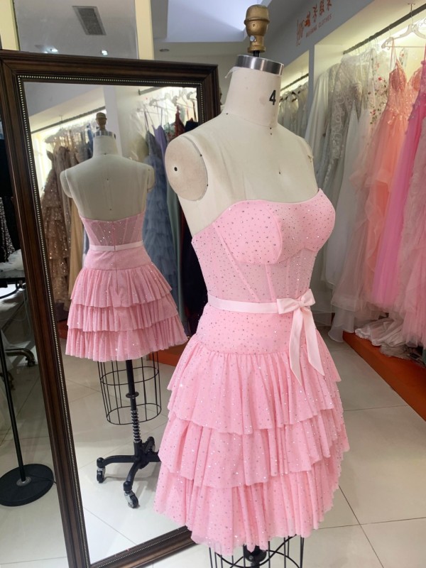 Premium A-Line Rhinestone Short Homecoming Dress Sweetheart Bow Evening Gown High Quality for Boutique Wholesaler