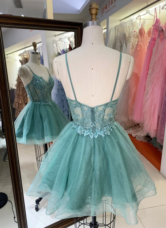 Premium A-Line Sparkly Short Homecoming Dress Floral Appliques Tulle Evening Gown High Quality for Boutique Wholesaler