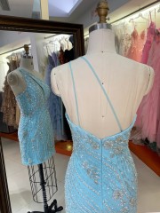 Premium Asymmetrical Strap Sparkly Short Homecoming Dress Luxury Beaded Evening Gown High Quality for Boutique Wholesaler