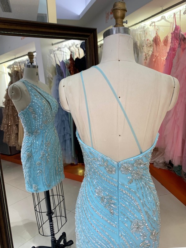 Premium Asymmetrical Strap Sparkly Short Homecoming Dress Luxury Beaded Evening Gown High Quality for Boutique Wholesaler