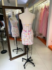 Luxury White 3D Butterfly Floral Prom Dress Short Heavy Beading Corset Homecoming Gown Checked
