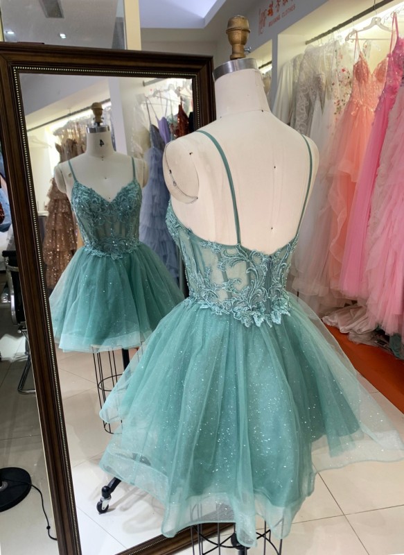 Premium A-Line Sparkly Short Homecoming Dress Floral Appliques Tulle Evening Gown High Quality for Boutique Wholesaler