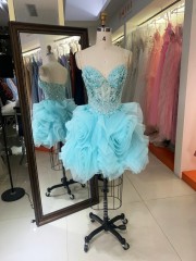 Premium Strapless Sparkly Short Homecoming Dress 3D Ruffle Flower Evening Gown High Quality for Boutique Wholesaler