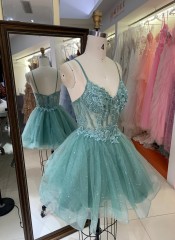 Premium A-Line Sparkly Short Homecoming Dress Floral Appliques Tulle Evening Gown High Quality for Boutique Wholesaler