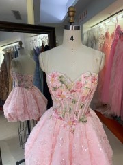 2026 New Trendy Pink Sweetheart Sequin Short Prom Gown Heavy Beading Flowers Cocktail Dress for Boutique