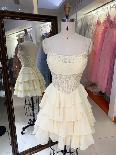 2026 New Pink Princess Tube Top Dress Crocheted High Neckline Sexy Fairy Style Spaghetti Strap A-Line Silhouette Diamond