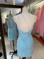 Premium Asymmetrical Strap Sparkly Short Homecoming Dress Luxury Beaded Evening Gown High Quality for Boutique Wholesaler