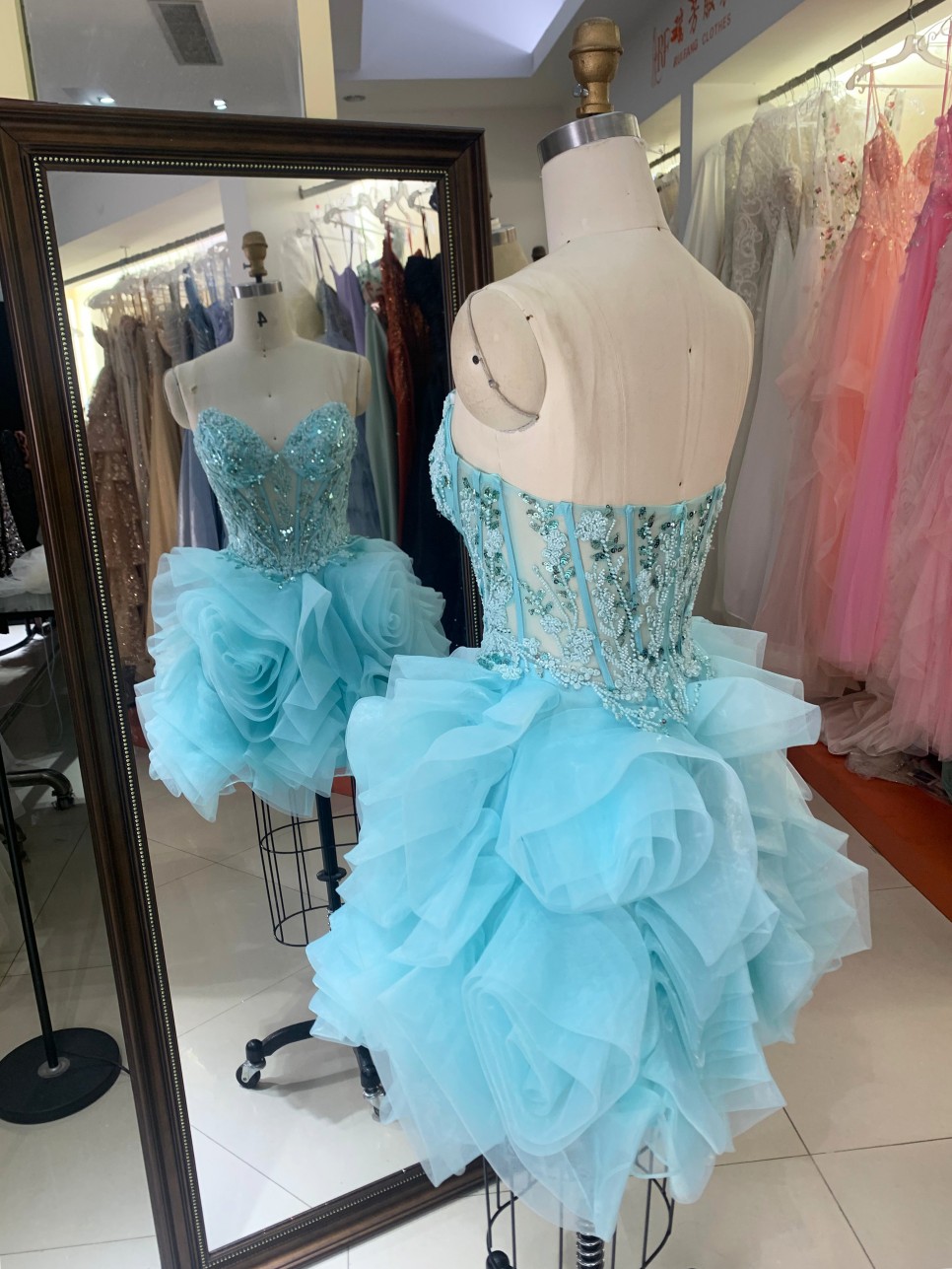 Premium Strapless Sparkly Short Homecoming Dress 3D Ruffle Flower Evening Gown High Quality for Boutique Wholesaler