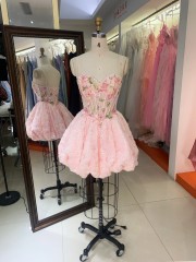 2026 New Trendy Pink Sweetheart Sequin Short Prom Gown Heavy Beading Flowers Cocktail Dress for Boutique
