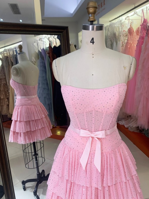 Premium A-Line Rhinestone Short Homecoming Dress Sweetheart Bow Evening Gown High Quality for Boutique Wholesaler