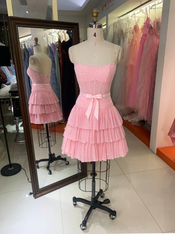 Premium A-Line Rhinestone Short Homecoming Dress Sweetheart Bow Evening Gown High Quality for Boutique Wholesaler