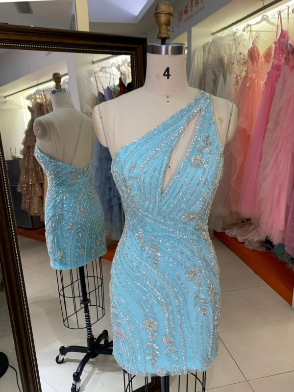 Premium Asymmetrical Strap Sparkly Short Homecoming Dress Luxury Beaded Evening Gown High Quality for Boutique Wholesaler