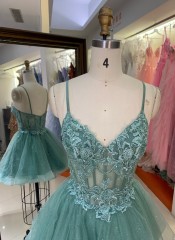 Premium A-Line Sparkly Short Homecoming Dress Floral Appliques Tulle Evening Gown High Quality for Boutique Wholesaler