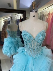 Premium Strapless Sparkly Short Homecoming Dress 3D Ruffle Flower Evening Gown High Quality for Boutique Wholesaler