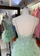 New Arrival Luxury Ruffle Skirt Beading Short Gowns Beaded Heavy Prom Dress Homecoming Cocktail