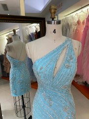 Premium Asymmetrical Strap Sparkly Short Homecoming Dress Luxury Beaded Evening Gown High Quality for Boutique Wholesaler