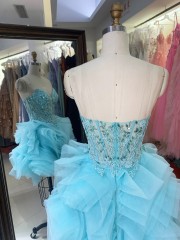 Premium Strapless Sparkly Short Homecoming Dress 3D Ruffle Flower Evening Gown High Quality for Boutique Wholesaler