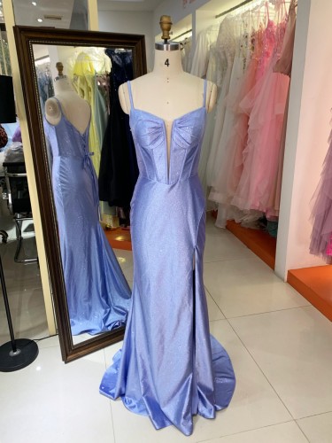 2026 Prom Dresses Dusty Blue Satin Ball Gown Luxury Lady Evening Gown Sexy Party Dress Teal Prom Dress