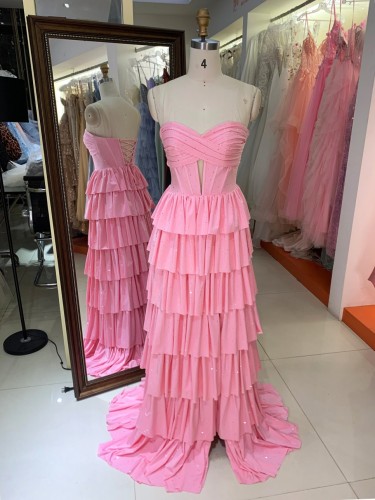 2026 Wholesale Simple Elegant A-Line Crystal Beaded Evening Dress Women's Sleeveless Corset Hand Pleated Satin