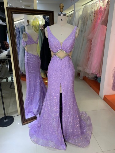 Prom Woman Dress Purple Sequins Wholesale Long Gowns Evening Prom Dress Women for Prom