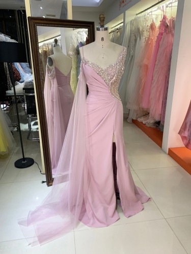 2026 Wholesale Simple Elegant A-Line Crystal Beaded Floor-Length Evening Dress Women's Sleeveless Corset Hand Pleated Satin Slim