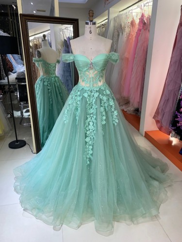 2026 Wholesale Simple Dusty Blue Elegant A-Line V-neck Crystal Beaded Evening Dress Women's Sleeveless Corset Hand Pleated Satin
