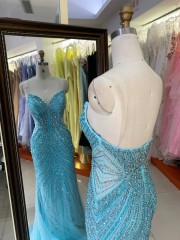 Luxury Prom Dress 2027 Elegant New Aqua Dresses Evening Dresses Prom Dress Sparkly Beading Wholesale Night