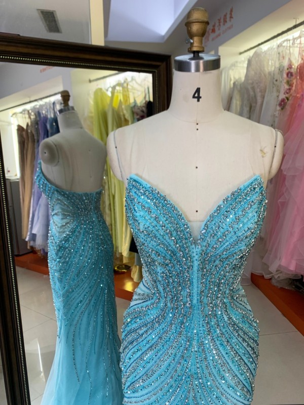 Luxury Prom Dress 2027 Elegant New Aqua Dresses Evening Dresses Prom Dress Sparkly Beading Wholesale Night